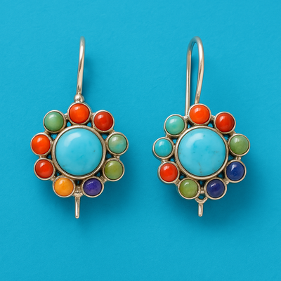 Multicoloured Turquoise Round Earrings