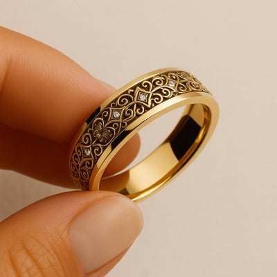 Exotic Fine Golden Hollow Ring