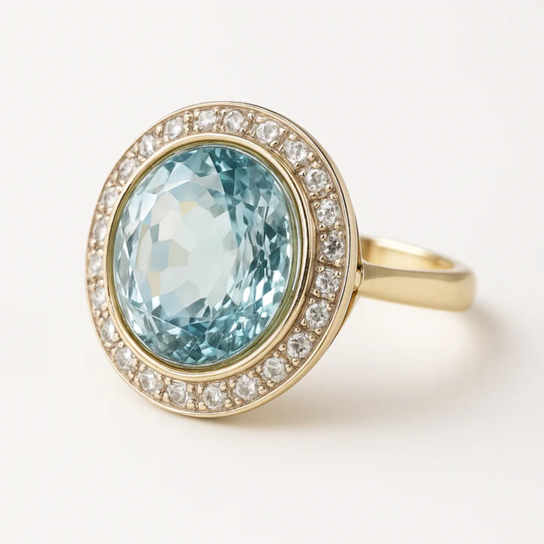 Rounded Blue Glass Gold Ring