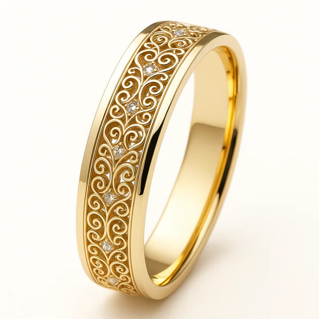 Exotic Fine Golden Hollow Ring